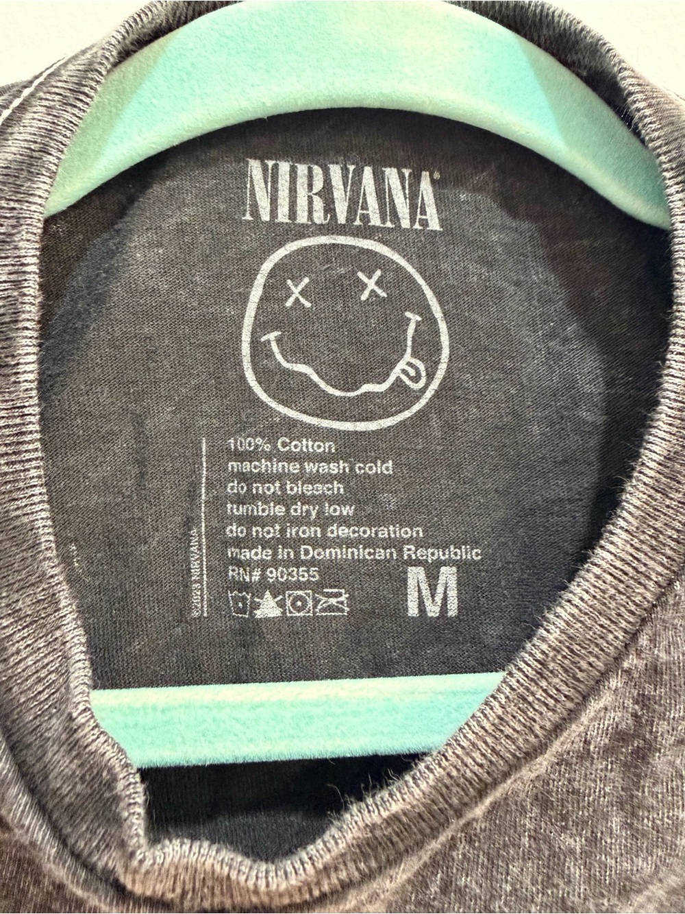 Nirvana Smiley Face Graphic T-Shirt Acid Wash Grey Black Oversized Boxy Womens M - Picture 9 of 11